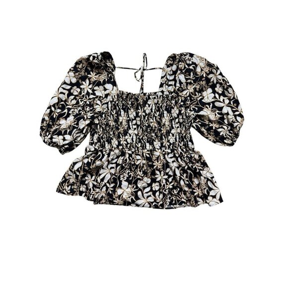 Ava & Viv Tops - Ava & Viv Floral Smocked Blouse Puff Sleeve Peplum Top 2X